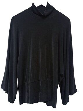 Chicos Travelers Black Top Large Wide Sleeve Mockneck Stretch Womens Pullover